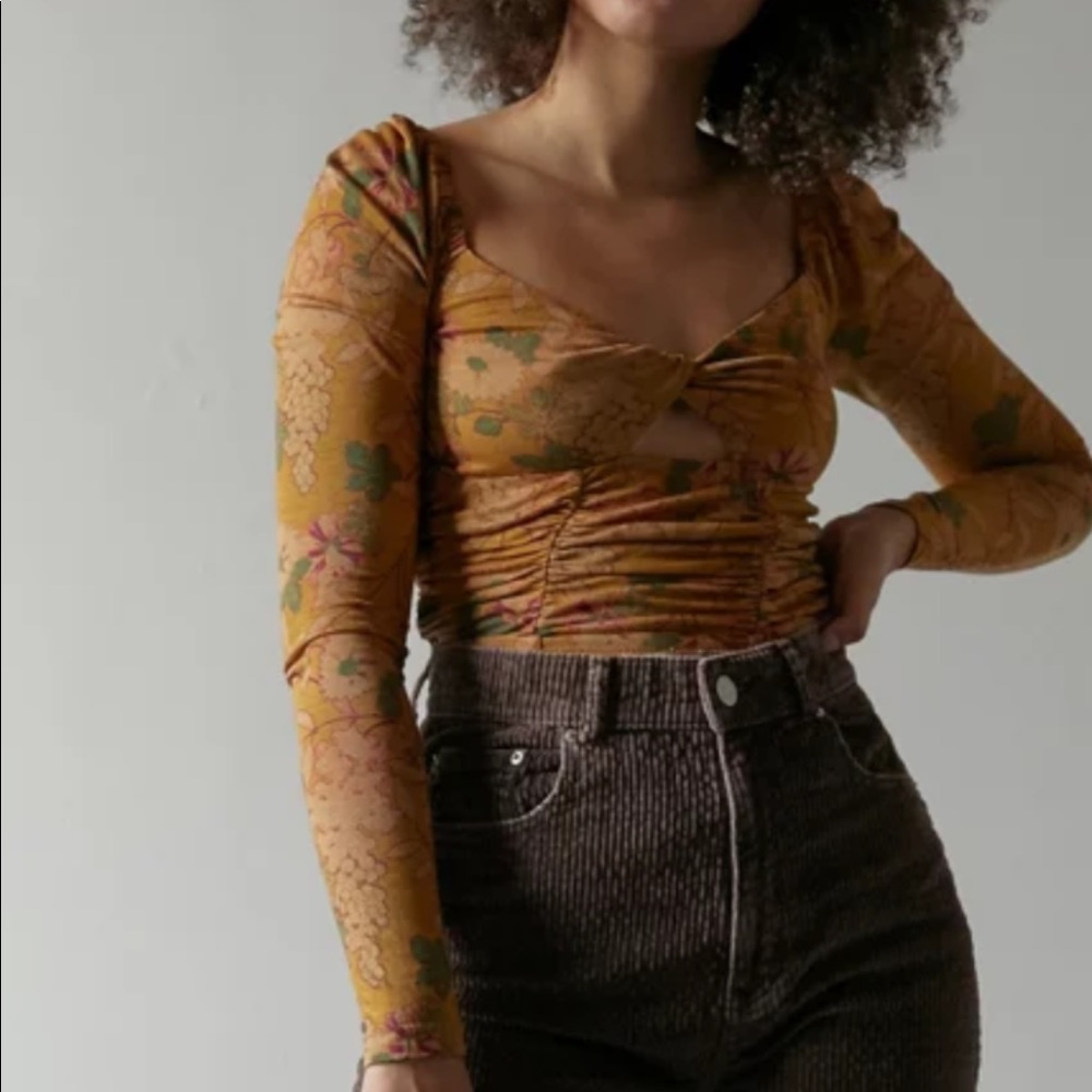 Urban Outfitters Ruched Cutout LS Crop Top